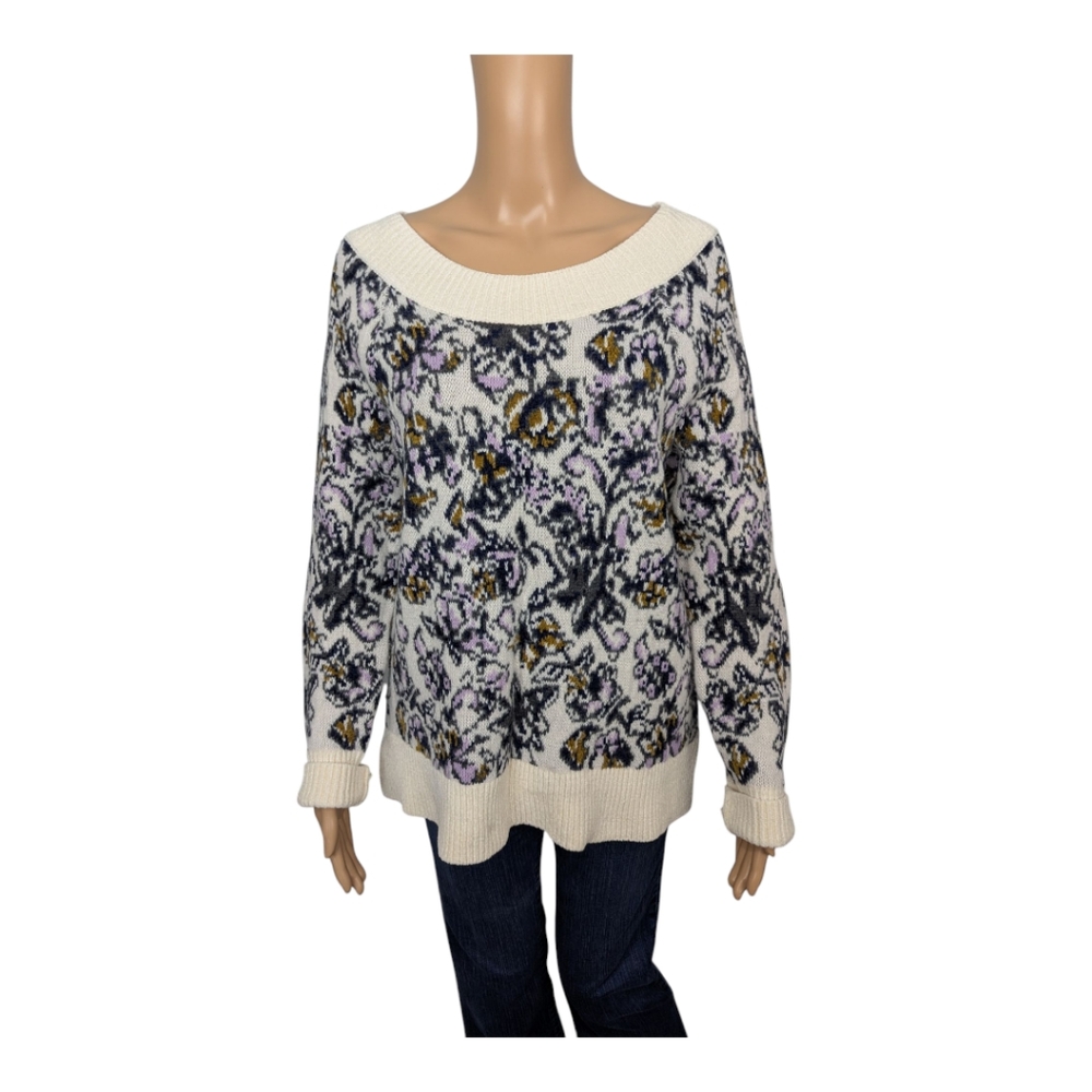 LOFT Knit Wool Blend Floral Chunky Sweater M